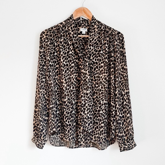 J Crew Factory leopard tie neck blouse - Picture 2 of 8